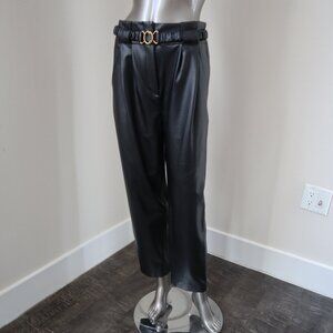 Veronica Beard Coolidge Pant Black Faux Leather Belted Relax Size 6 New Tag $448